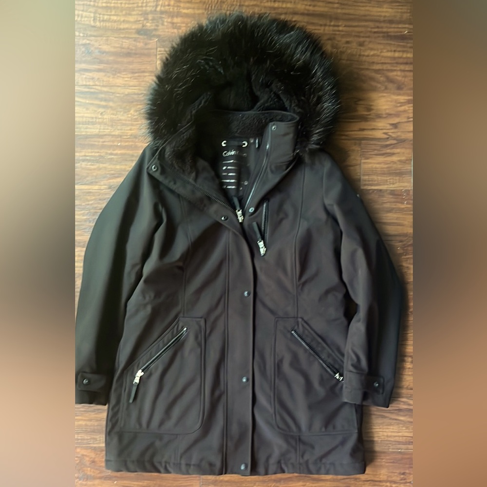 Calvin Klein Shell Parka w/ fur hood attachment